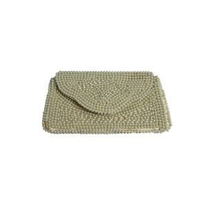VTG 50s Pearl Beaded Clutch Japan White Evening Bag Glam Coquette Bridal Wedding
